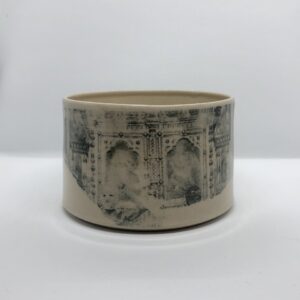 Hand-thrown stoneware vessel with a lithographic black cobalt oxide print of an iconic Russian activist collective Pussy Riot.